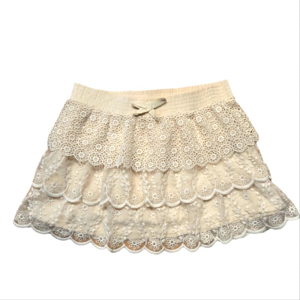 EC ZARA GIRLS MIXED LACE TIERED SKIRT W/ ELASTIC WAIST SZ.7/8